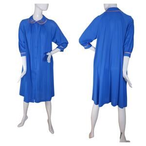 Vintage Gossard Artemis Blue Button Down Robe 3/4 Sleeve Size small Pockets